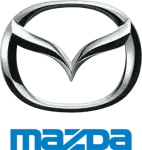 “Vista frontal de un Mazda 2 color rojo estacionado”
